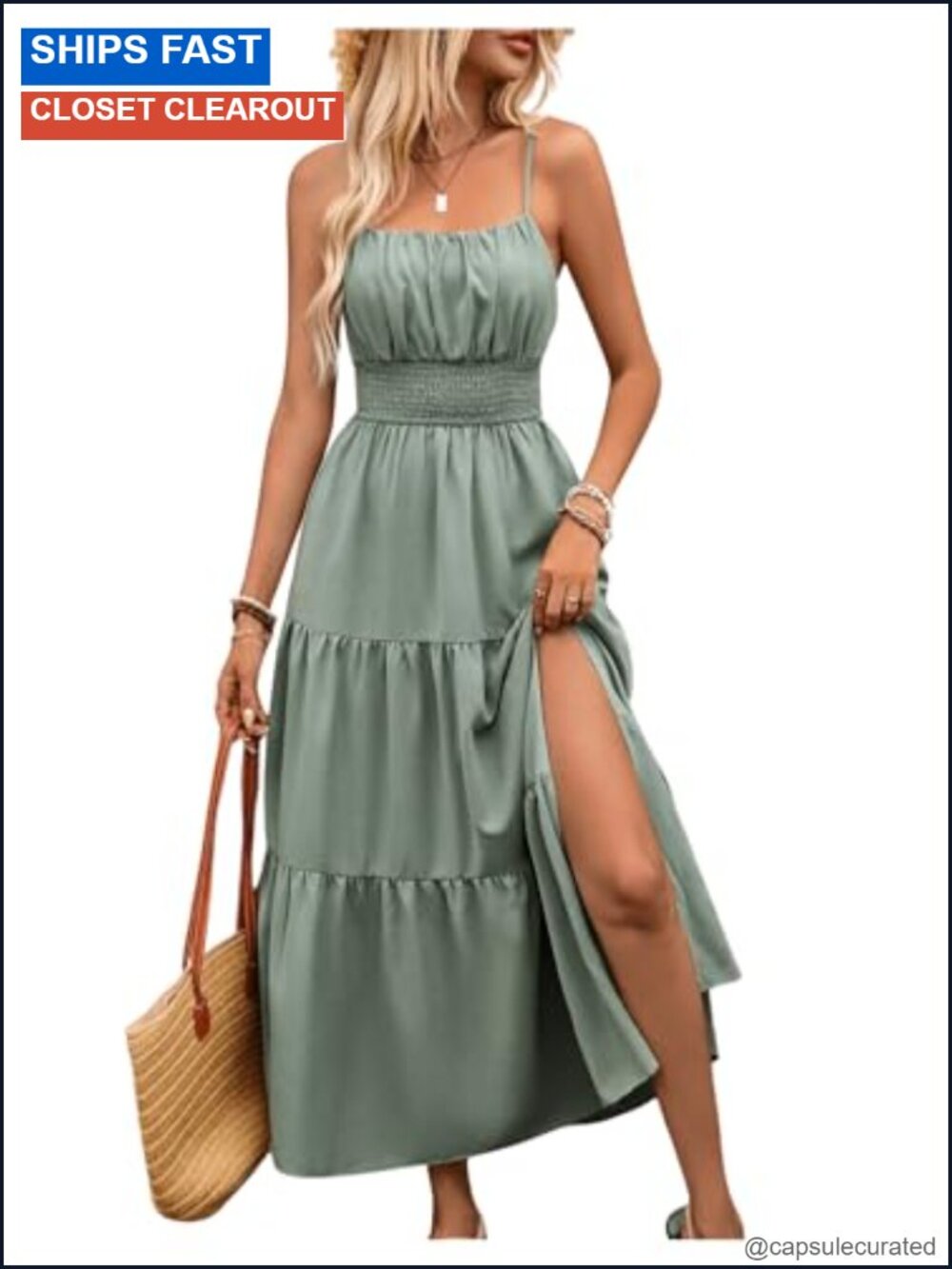 Women's Maxi Dress Sleeveless Square Neck A-Line Beach Vacation Sundress